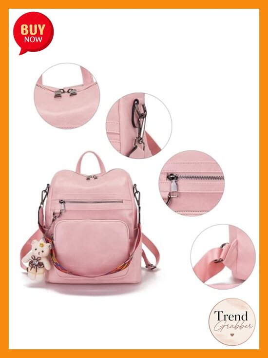 PU Leather Fashion Backpack Purse Convertible Travel Shoulder Bag with Card Case